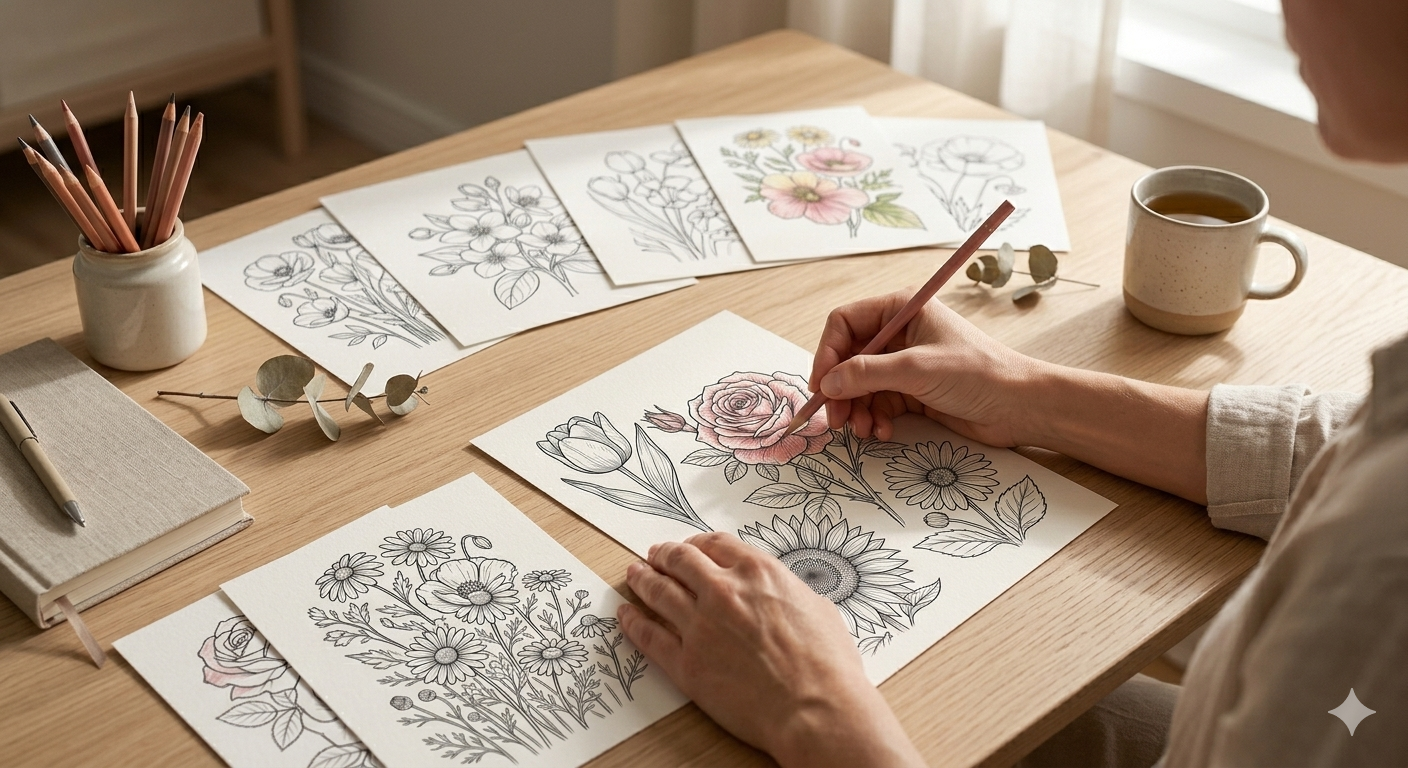 Person coloring printable flower pages