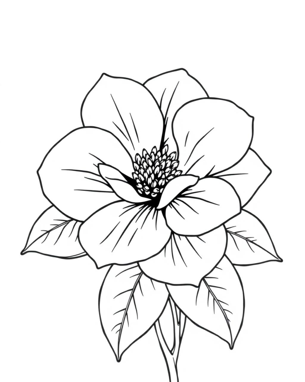 Camellia Bloom — printable flower coloring sheet