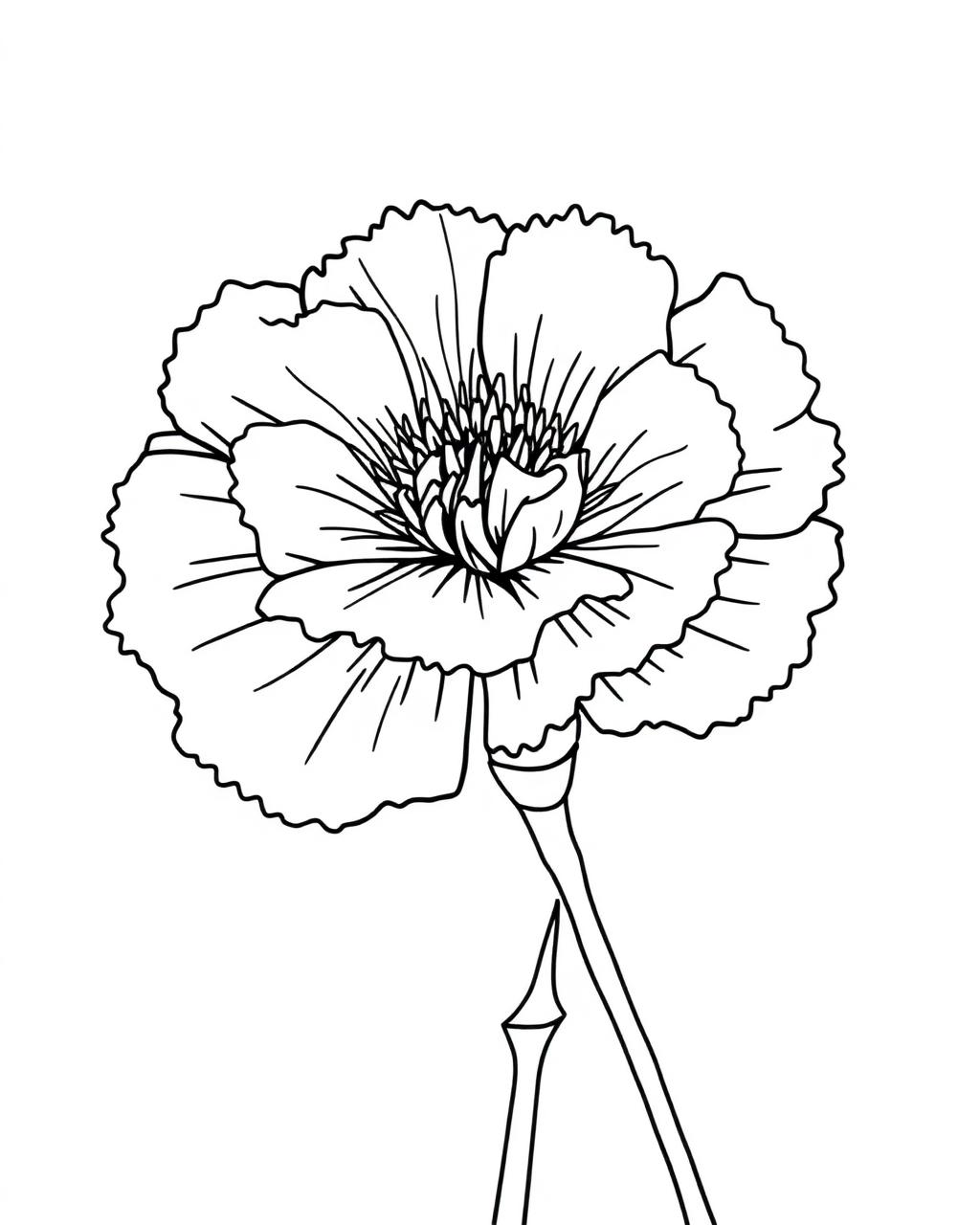 Ruffled Carnation — printable flower coloring sheet