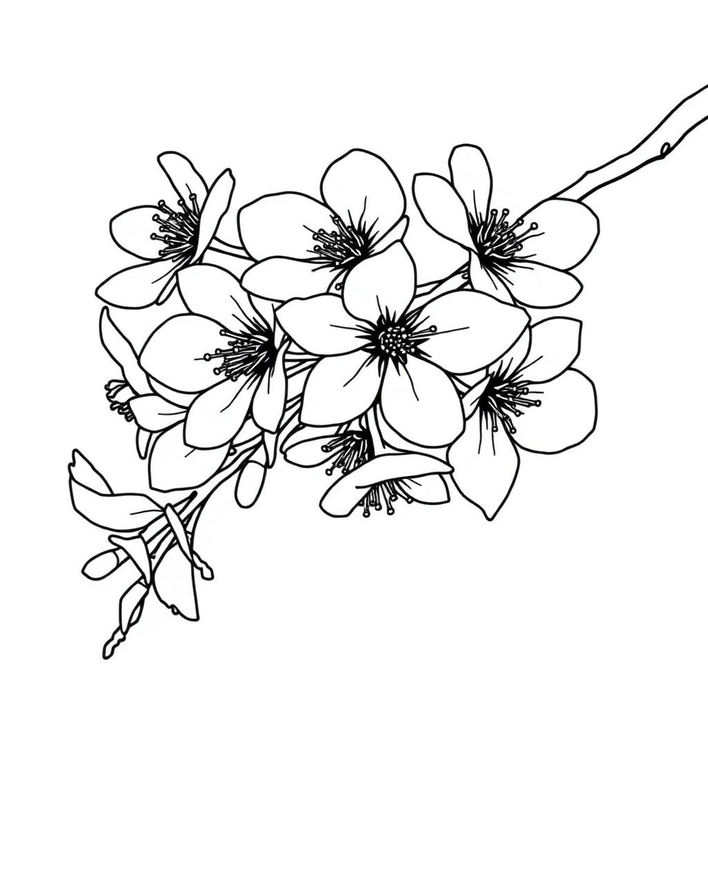 Cherry Blossom Branch — printable flower coloring sheet
