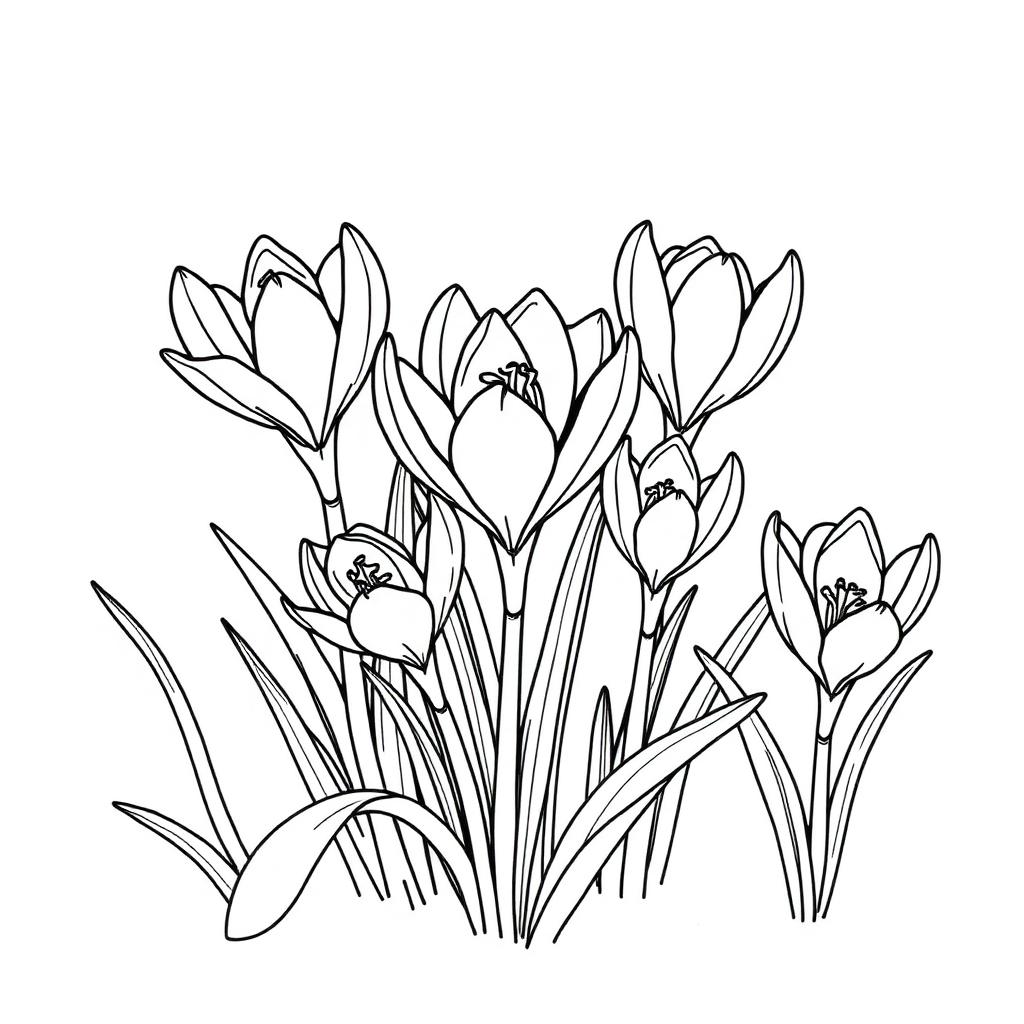 Spring Crocus — printable flower coloring sheet