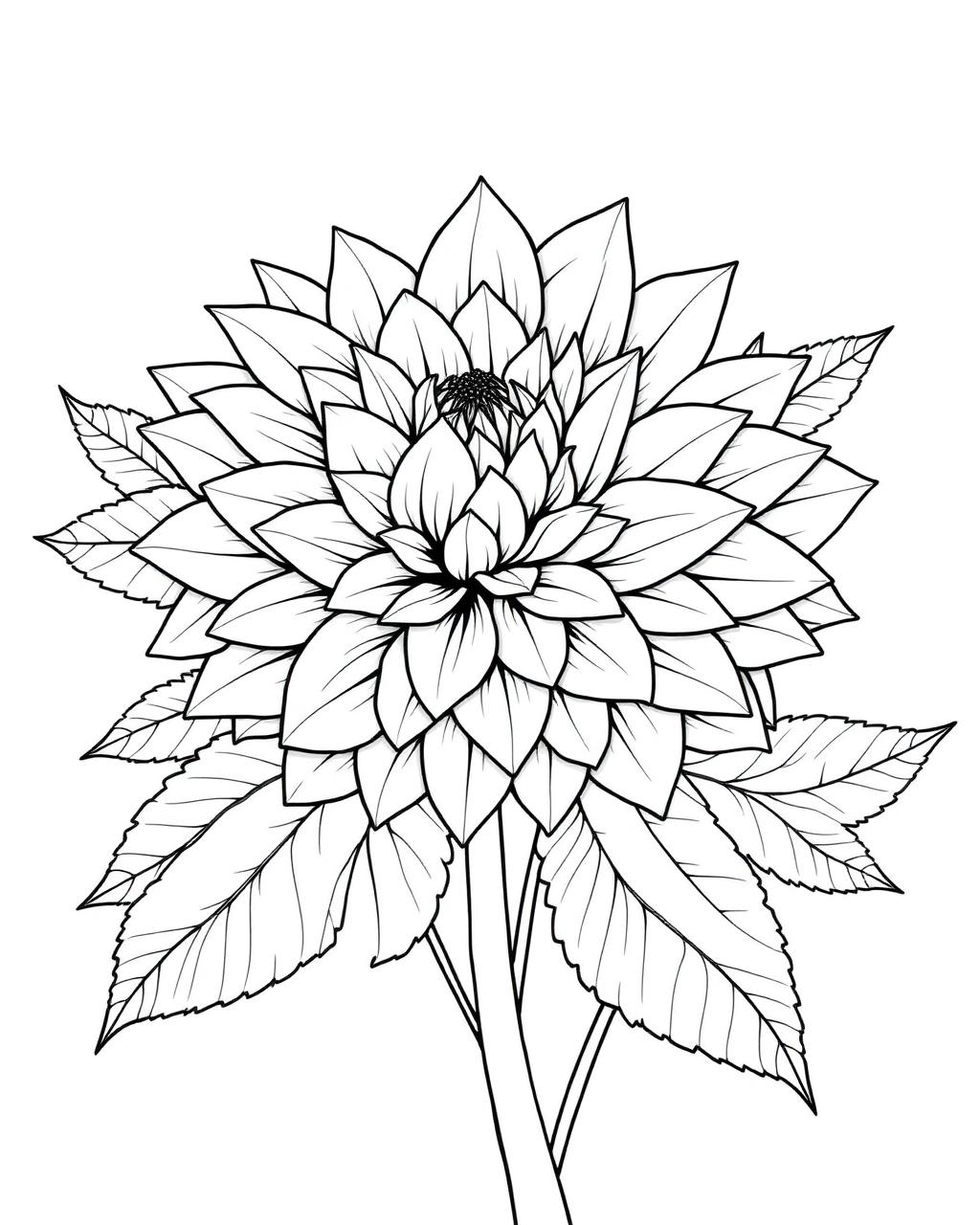 Detailed Dahlia Bloom — printable flower coloring sheet