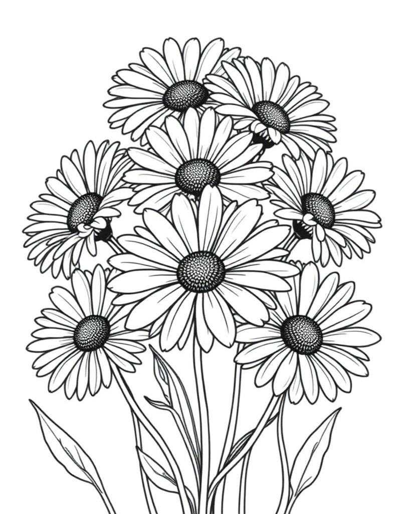 Daisy Meadow — printable flower coloring sheet
