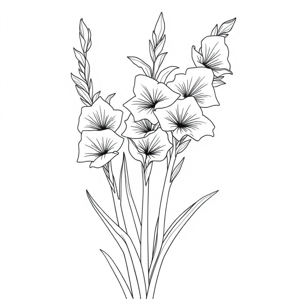 Elegant Gladiolus Stems — printable flower coloring sheet
