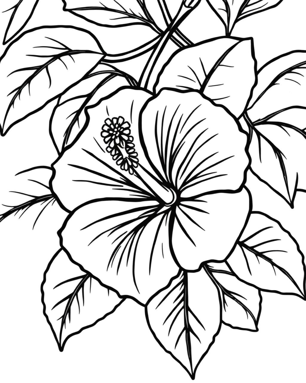 Tropical Hibiscus — printable flower coloring sheet