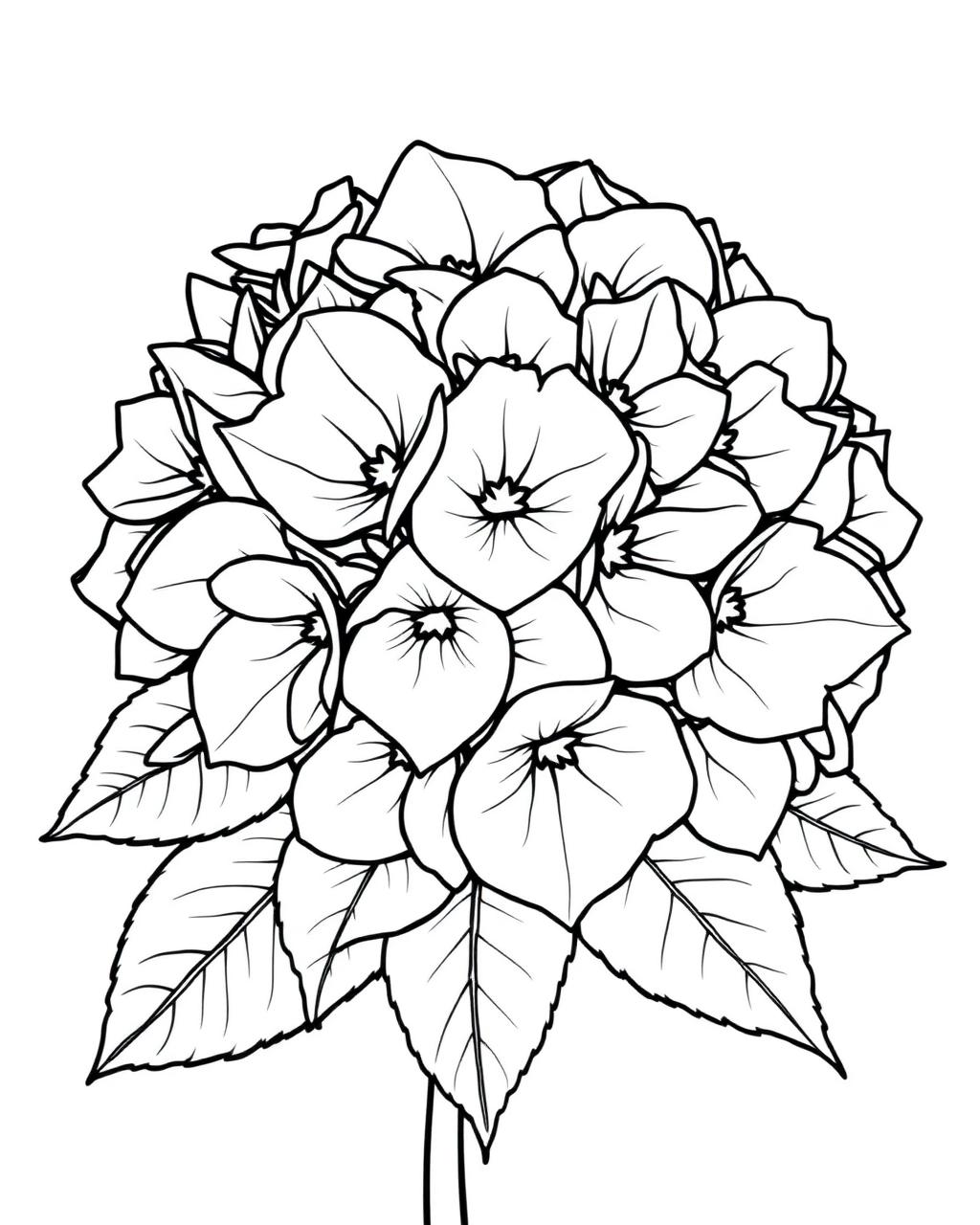 Hydrangea Cluster — printable flower coloring sheet