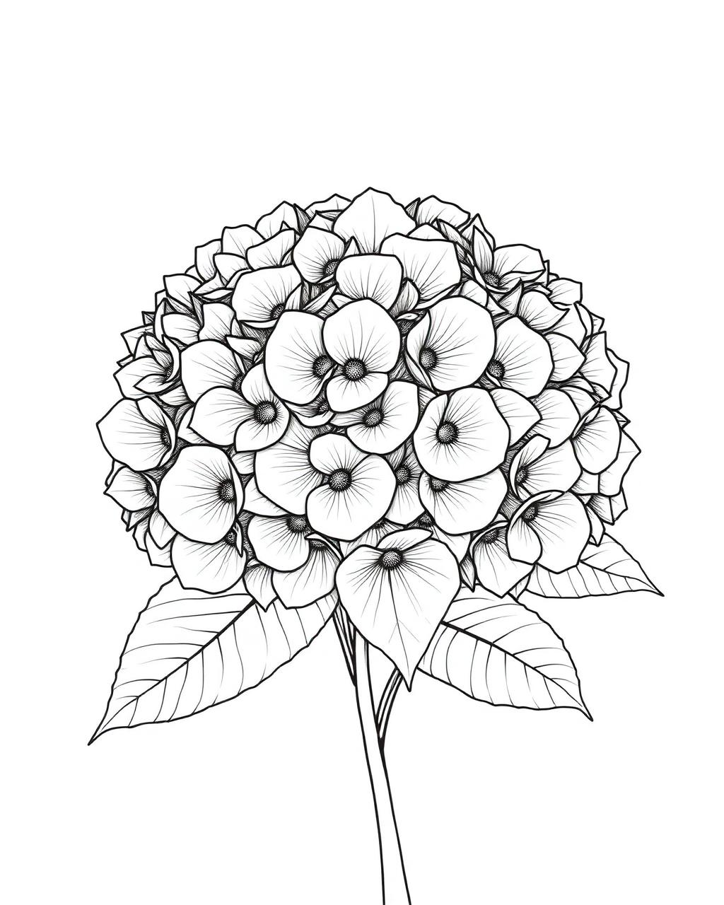 Detailed Hydrangea Bloom — printable flower coloring sheet