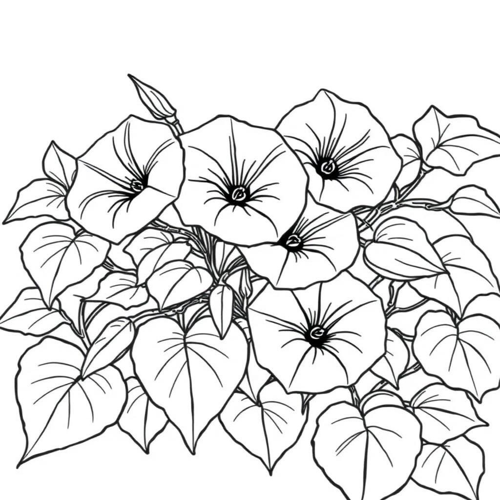 Morning Glory Vine — printable flower coloring sheet
