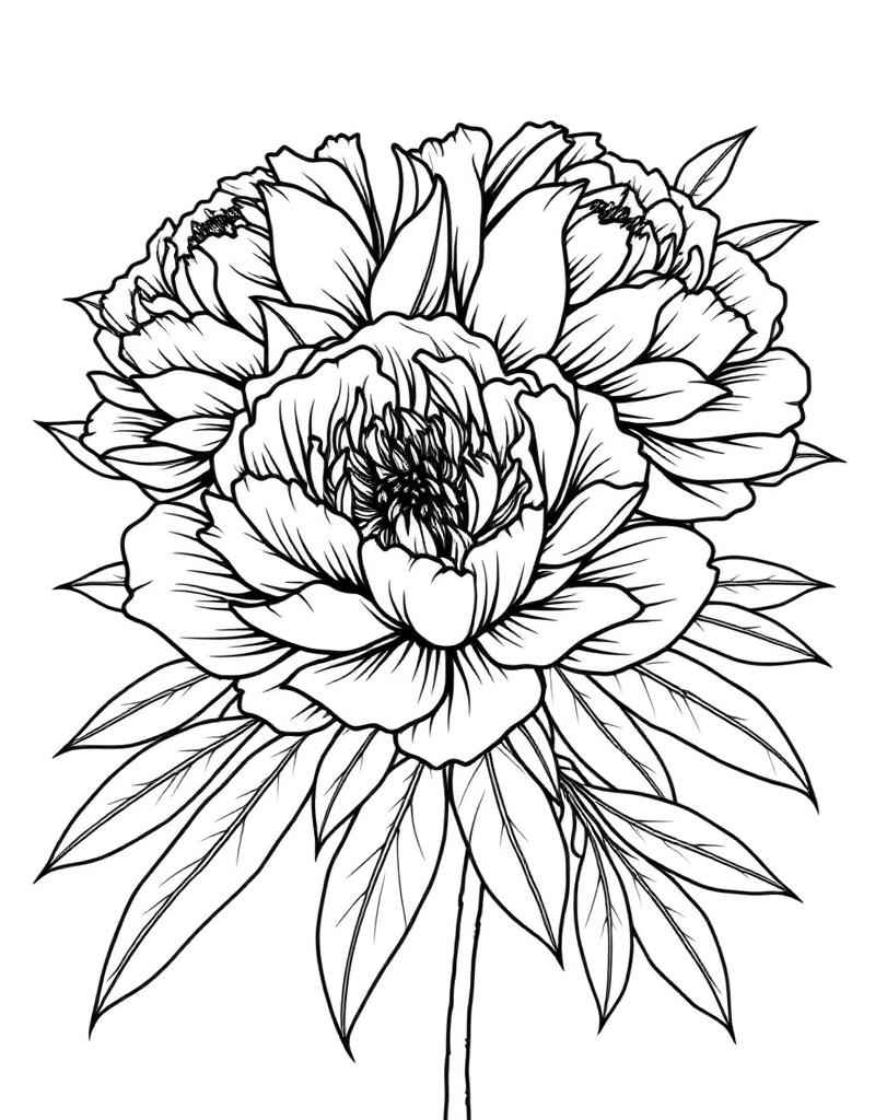 Layered Peony — printable flower coloring sheet