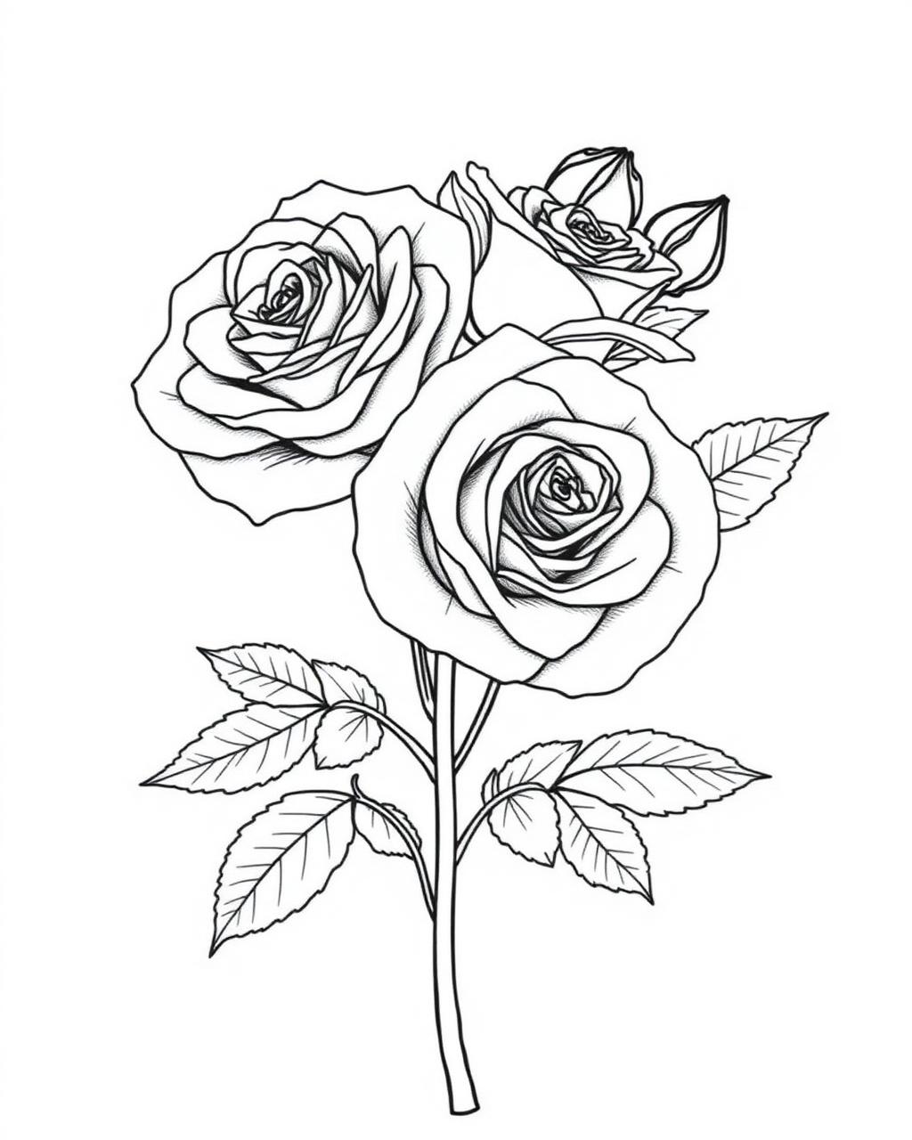 Detailed Rose Bouquet — printable flower coloring sheet