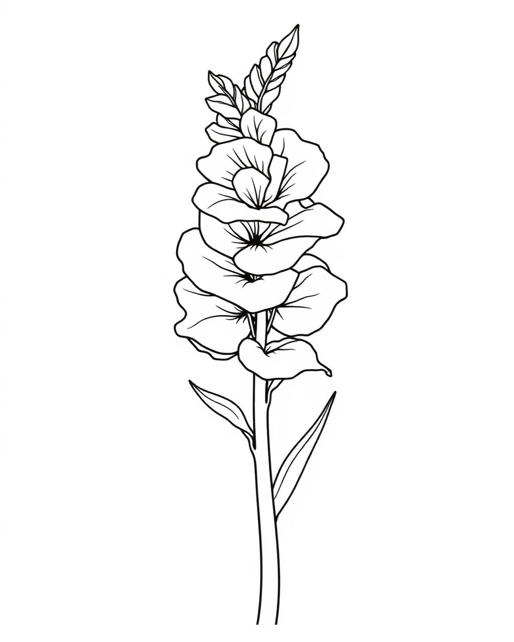 Snapdragon Stalk — printable flower coloring sheet