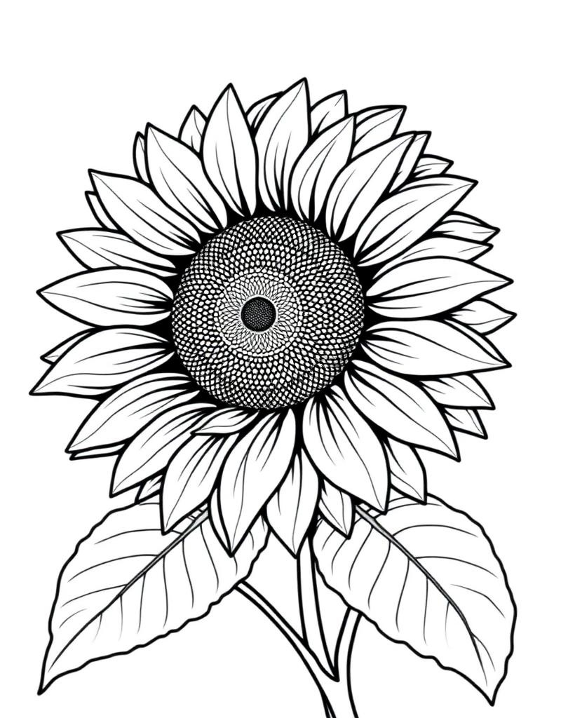 Sunny Sunflower — printable flower coloring sheet