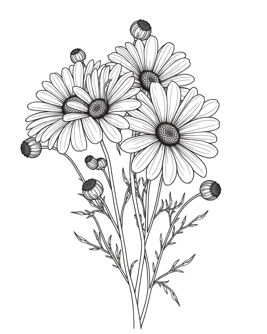 Wild Daisy Bouquet — printable flower coloring sheet
