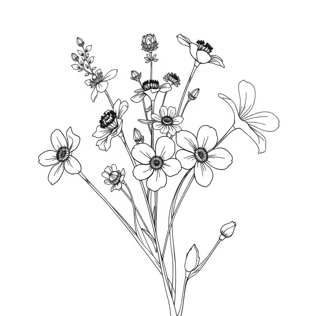 Delicate Wildflower Spray — printable flower coloring sheet