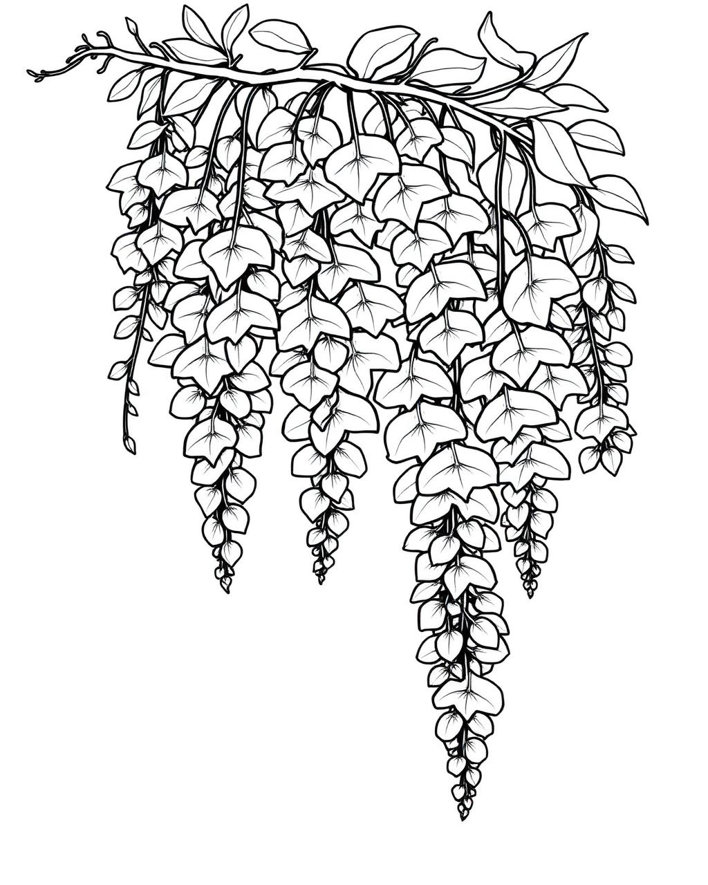 Hanging Wisteria — printable flower coloring sheet