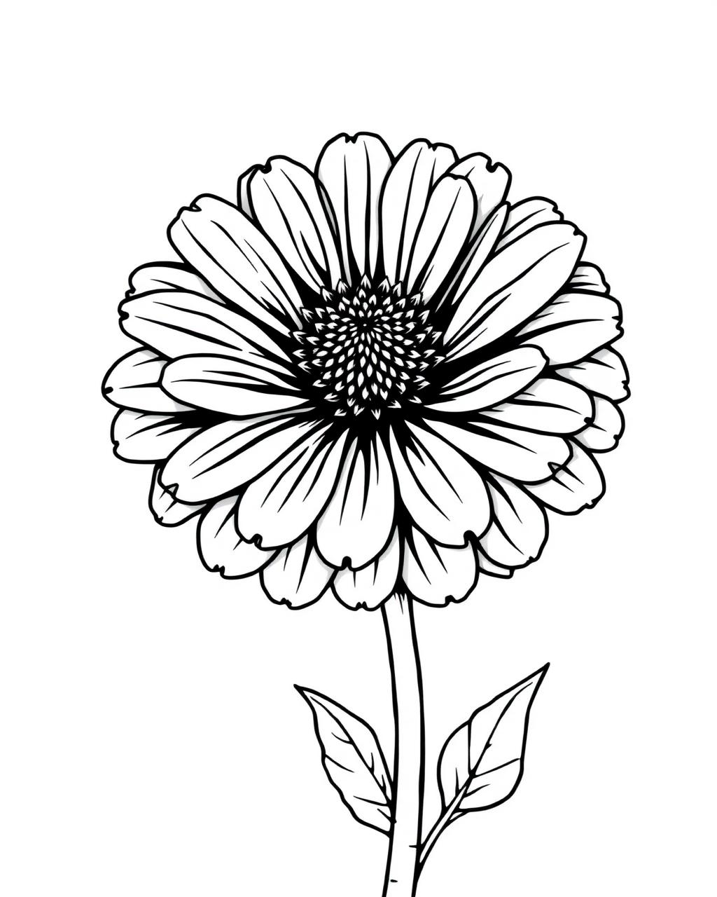 Cheerful Zinnia — printable flower coloring sheet